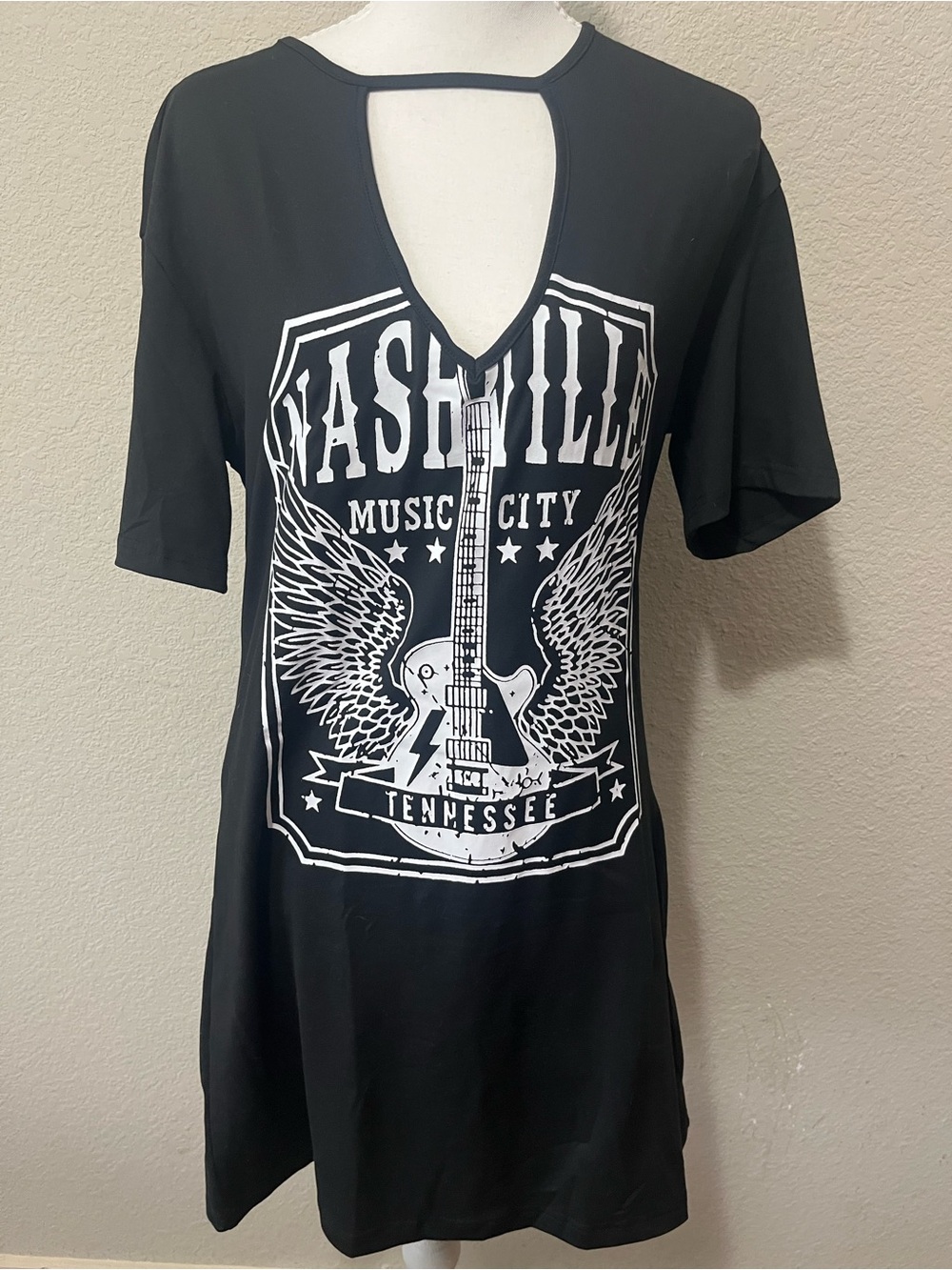 Nashville Music City Graphic Tee Dress - Black & White